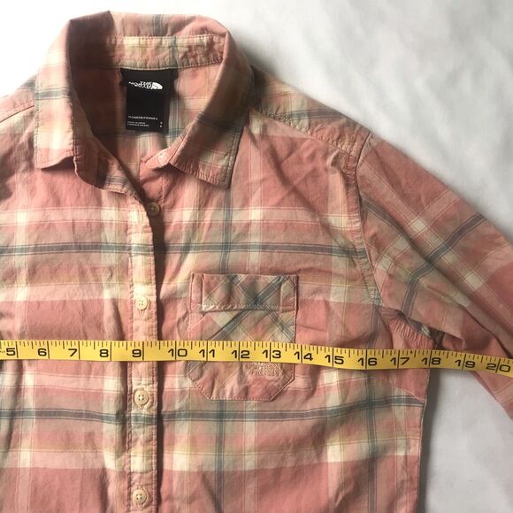 The North Face Pacific Plaid Button Down Shirt Women Small Long Sleev Peach Logo - Picture 7 of 9